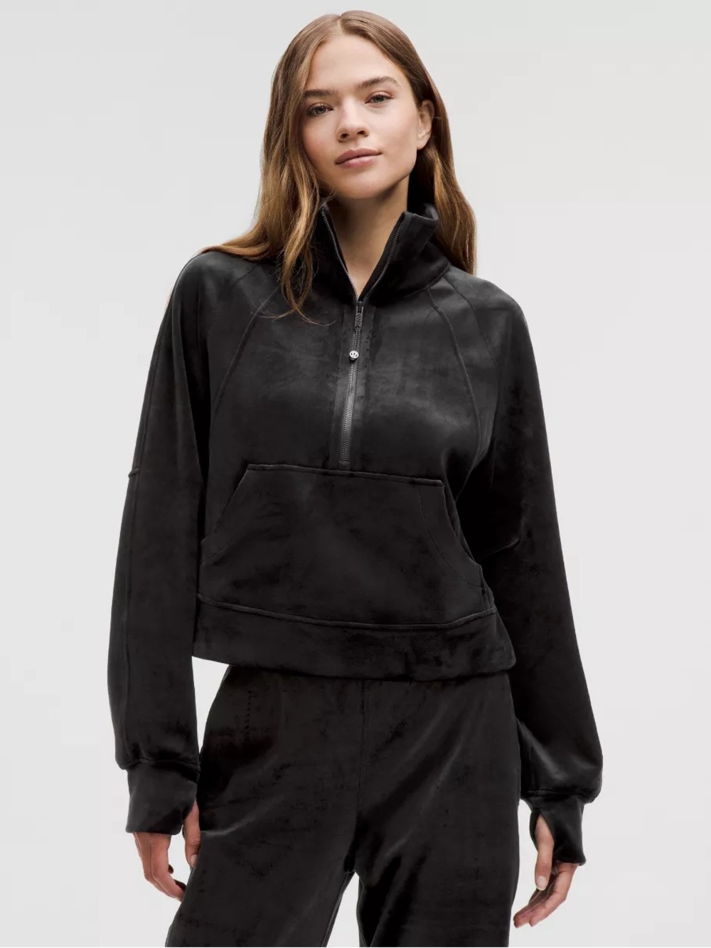Lululemon Black Velvet Cropped Half Zip Pullover M/L